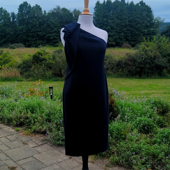 Banana Republic One Shoulder Navy Blue Dress - Size 4 - Picture 2 of 6